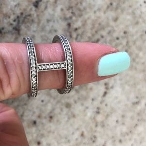 Silver Plated Double row (H) Shaped CZ Ring Sz 6